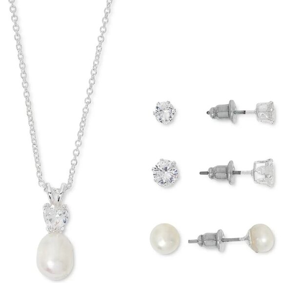 Pearl Pendant Necklace & 3-Pc. Stud Earrings Set in Silver-Tone NWT MSRP $60 - Picture 1 of 5